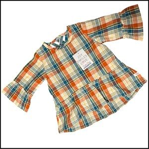 RuffleButts RuggedButts Miller Plaid Peplum Top 18–24M Fall Boho NWT